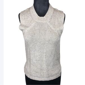 Brochu Walker Sweater Cream Tan Knit Sleeveless High Neck Top Size Small